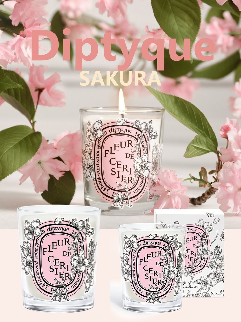 2024 Diptyque 櫻花限定香氛蠟燭，細緻麝香擁抱覆盆子、櫻桃花果香調，一秒讓你步入早春情懷！-5