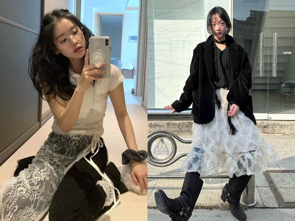 Rosé、Karina韓星最近在瘋「蕾絲裙+褲子」穿搭！街上韓妞真的都這樣穿！-5
