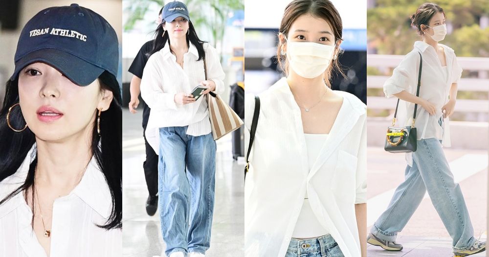十年如一日的美貌！宋慧喬、IU機場都穿「白襯衫+牛仔褲」網嘆：氣質大過衣服！-10
