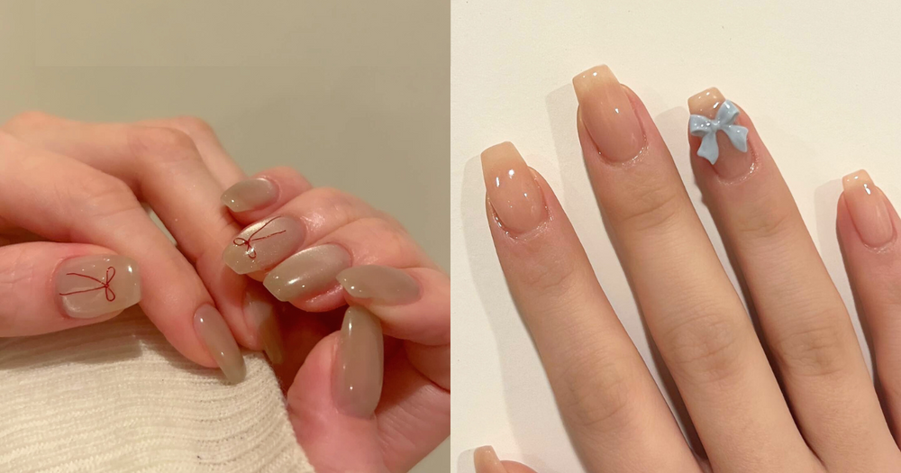 2024蝴蝶結美甲圖鑑！知性線條風、奢華千金風、緞帶芭蕾風...，韓國女生最喜歡「這款」！-1