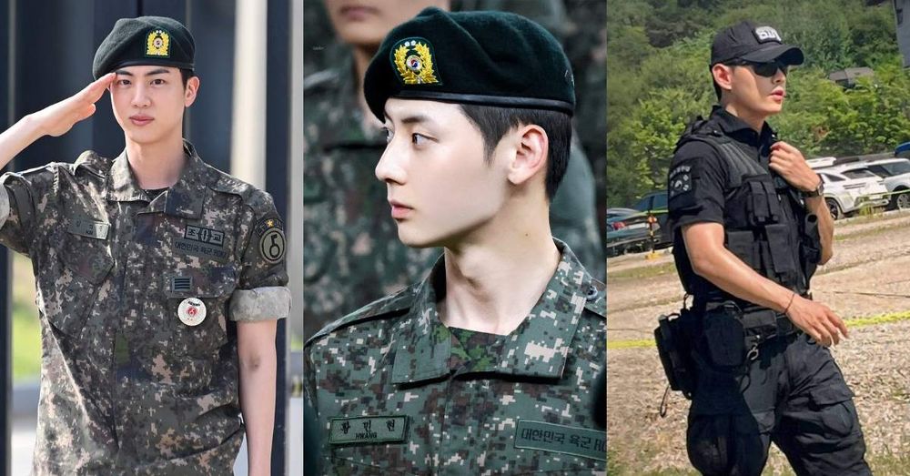 韓網熱議8位最讓人驚艷的韓星軍裝照！Jin退伍BTS全員到齊，黃旼炫像是拍韓劇，V金泰亨特警制服帥瘋了！-1