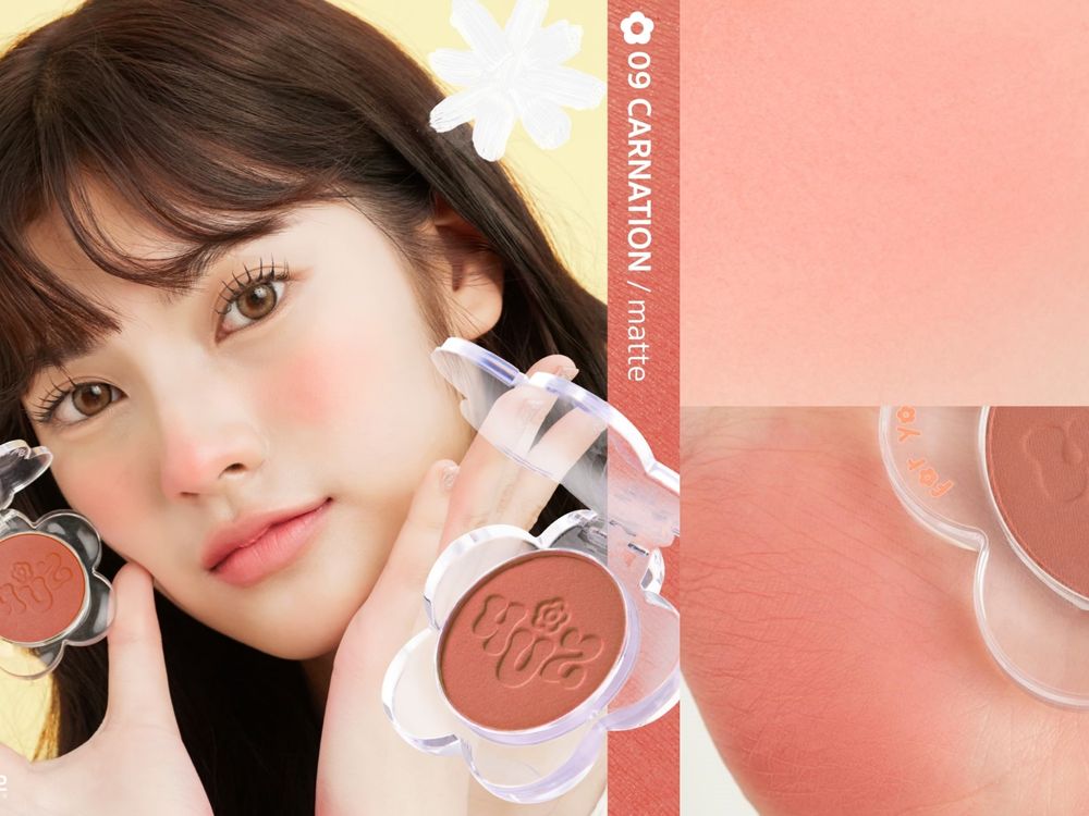 可愛爆擊！4U2「小花腮紅」奶霜玫瑰、溫柔裸橙、仙氣紫粉...，彩妝控少女們必收！-7