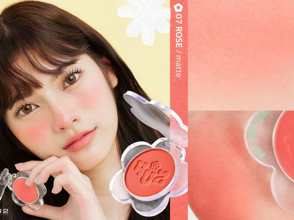 可愛爆擊！4U2「小花腮紅」奶霜玫瑰、溫柔裸橙、仙氣紫粉...，彩妝控少女們必收！-11