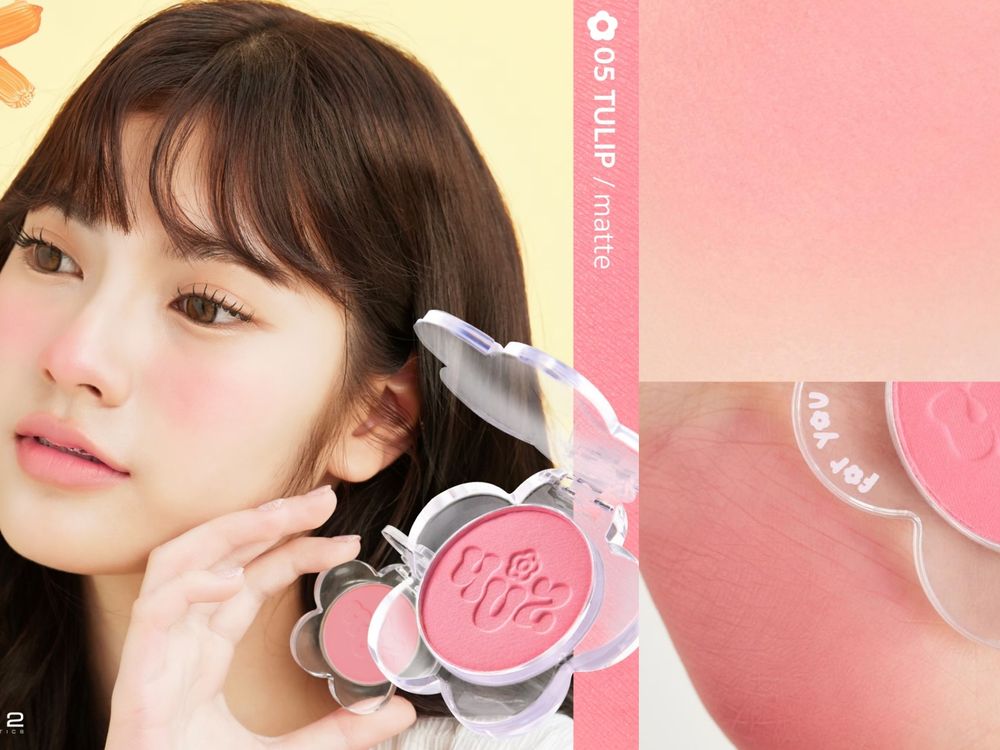 可愛爆擊！4U2「小花腮紅」奶霜玫瑰、溫柔裸橙、仙氣紫粉...，彩妝控少女們必收！-10