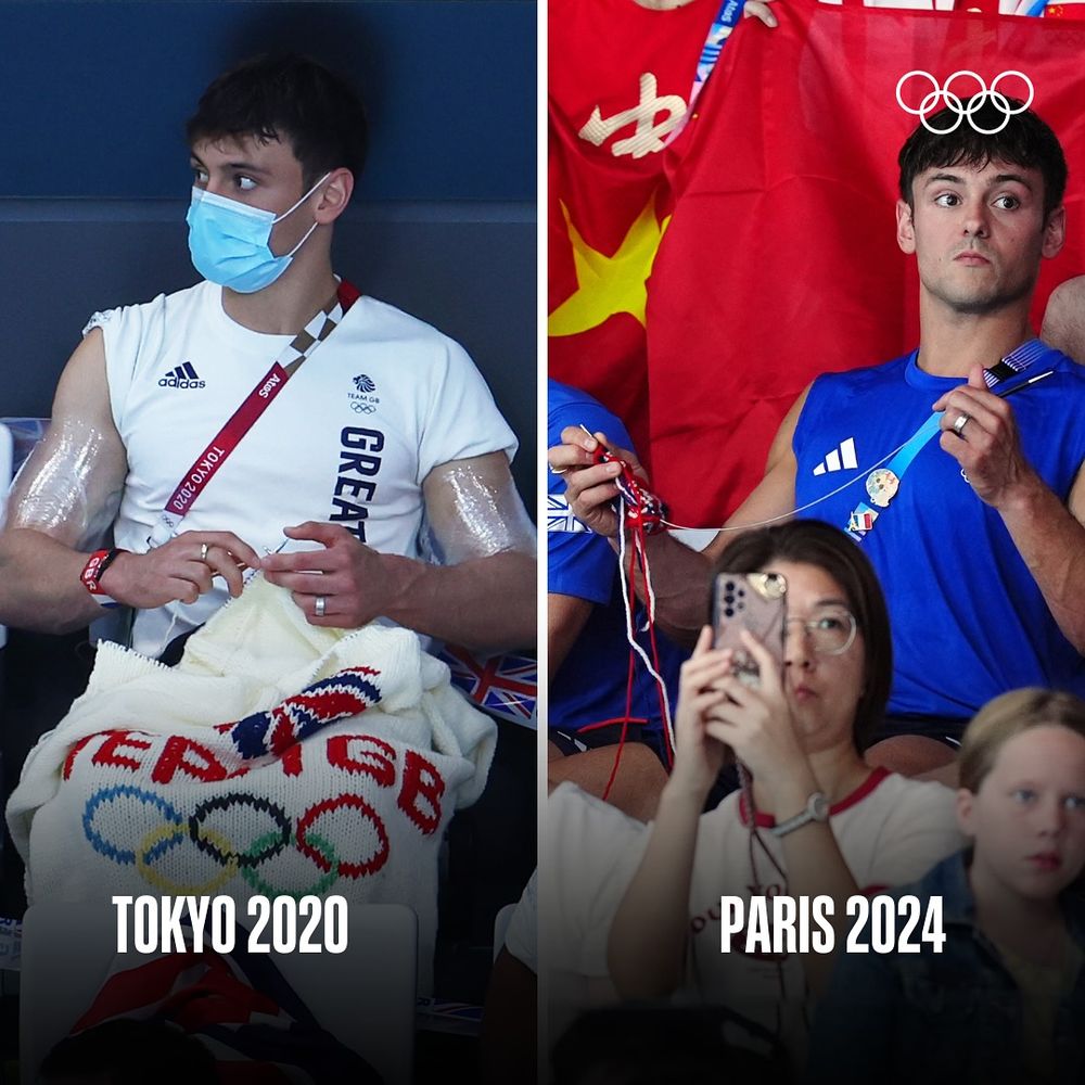 英國跳水王子湯姆戴利2024奧運毛衣完成了！五度出戰再奪銀牌，沒有他織毛線的畫面那就不是奧運！-2