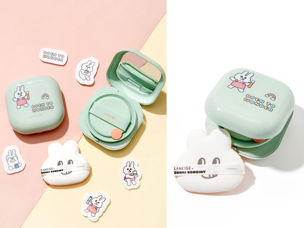 這波聯名可愛炸了！LANEIGE x BUNNI KONBINY「兔兔插畫」舒芙蕾氣墊粉撲、玉石刮痧板，兔控不收不行！-3