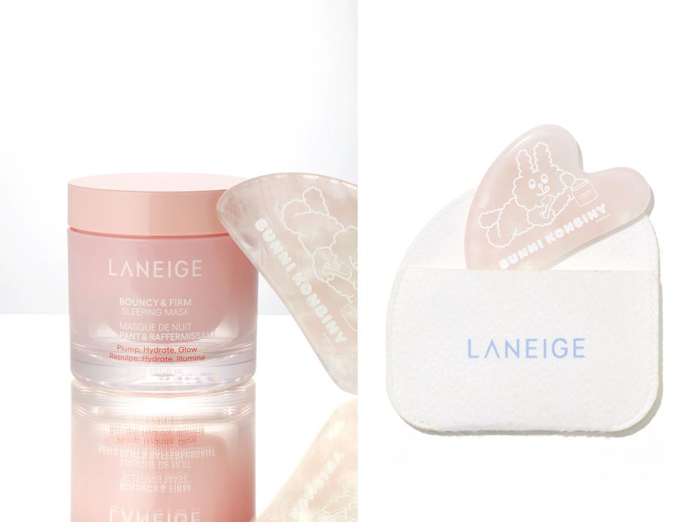 這波聯名可愛炸了！LANEIGE x BUNNI KONBINY「兔兔插畫」舒芙蕾氣墊粉撲、玉石刮痧板，兔控不收不行！-1