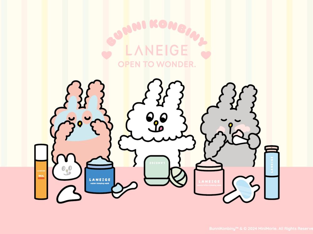 這波聯名可愛炸了！LANEIGE x BUNNI KONBINY「兔兔插畫」舒芙蕾氣墊粉撲、玉石刮痧板，兔控不收不行！-4