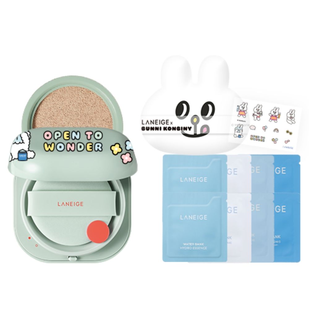 這波聯名可愛炸了！LANEIGE x BUNNI KONBINY「兔兔插畫」舒芙蕾氣墊粉撲、玉石刮痧板，兔控不收不行！-8