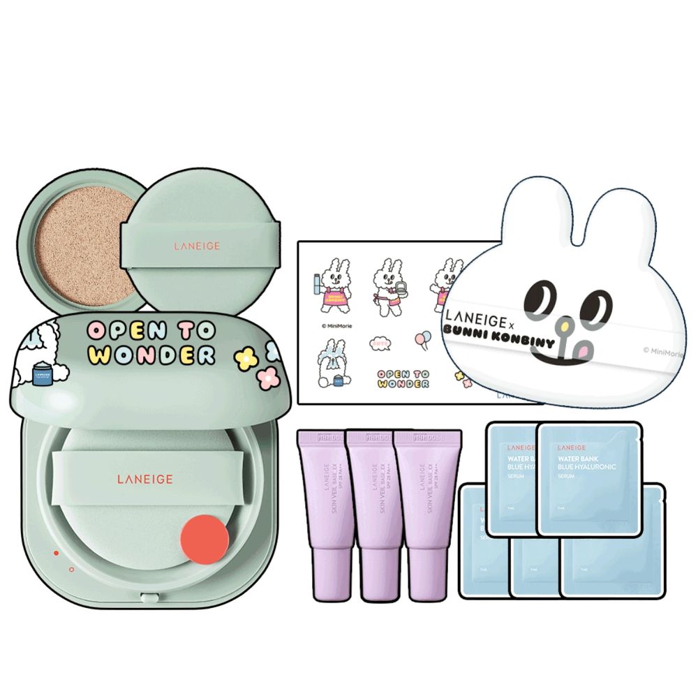 這波聯名可愛炸了！LANEIGE x BUNNI KONBINY「兔兔插畫」舒芙蕾氣墊粉撲、玉石刮痧板，兔控不收不行！-9