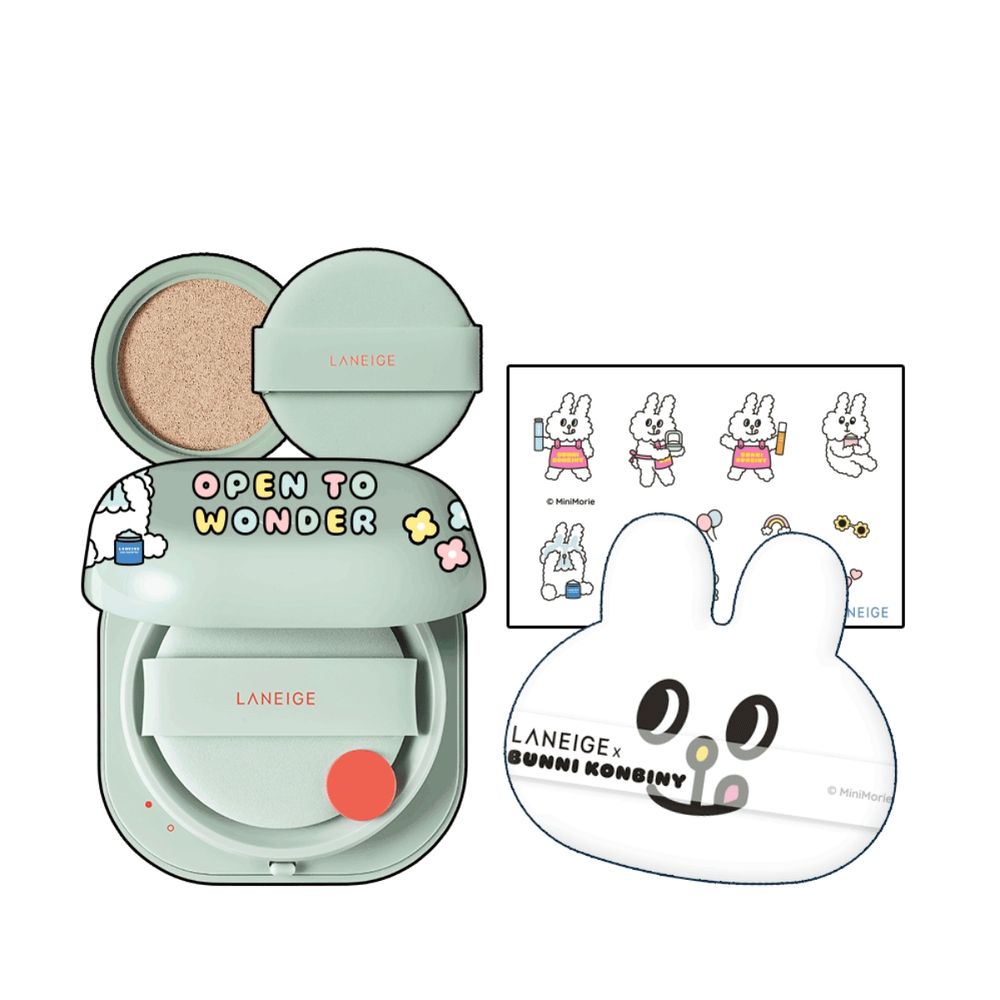 這波聯名可愛炸了！LANEIGE x BUNNI KONBINY「兔兔插畫」舒芙蕾氣墊粉撲、玉石刮痧板，兔控不收不行！-13