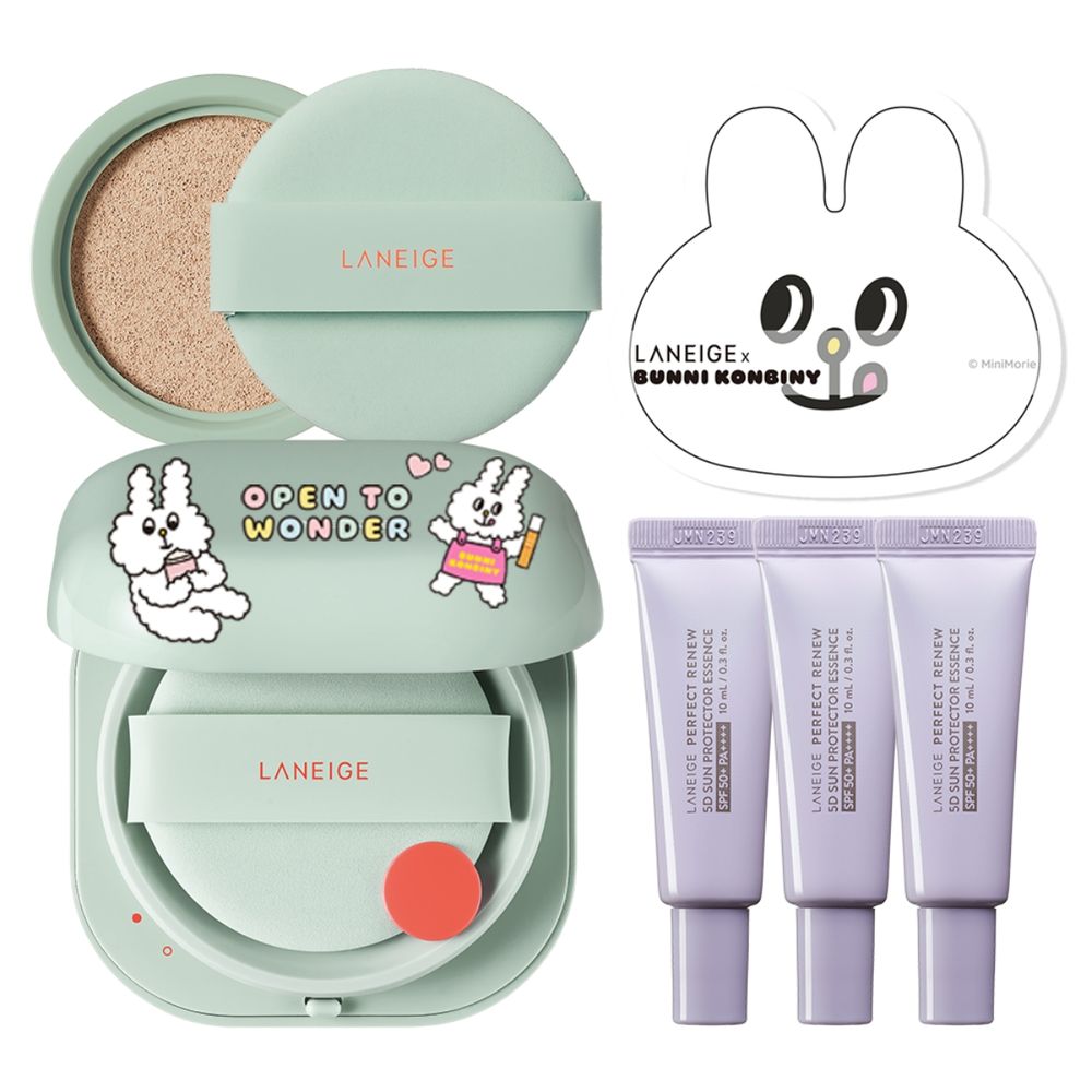 這波聯名可愛炸了！LANEIGE x BUNNI KONBINY「兔兔插畫」舒芙蕾氣墊粉撲、玉石刮痧板，兔控不收不行！-15