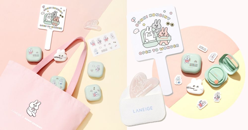 這波聯名可愛炸了！LANEIGE x BUNNI KONBINY「兔兔插畫」舒芙蕾氣墊粉撲、玉石刮痧板，兔控不收不行！-17