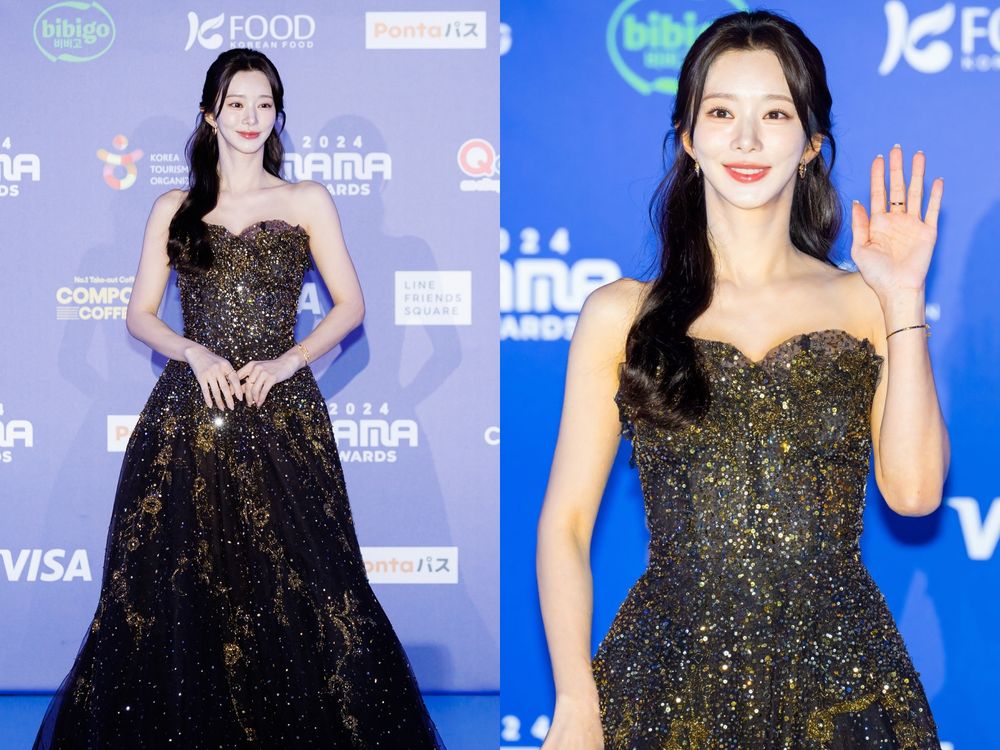 2024MAMA紅毯女神直擊！Karina、Winter「黑洋裝＋亮髮色」艷冠群芳、薇娟黃金馬甲，也太性感！-5