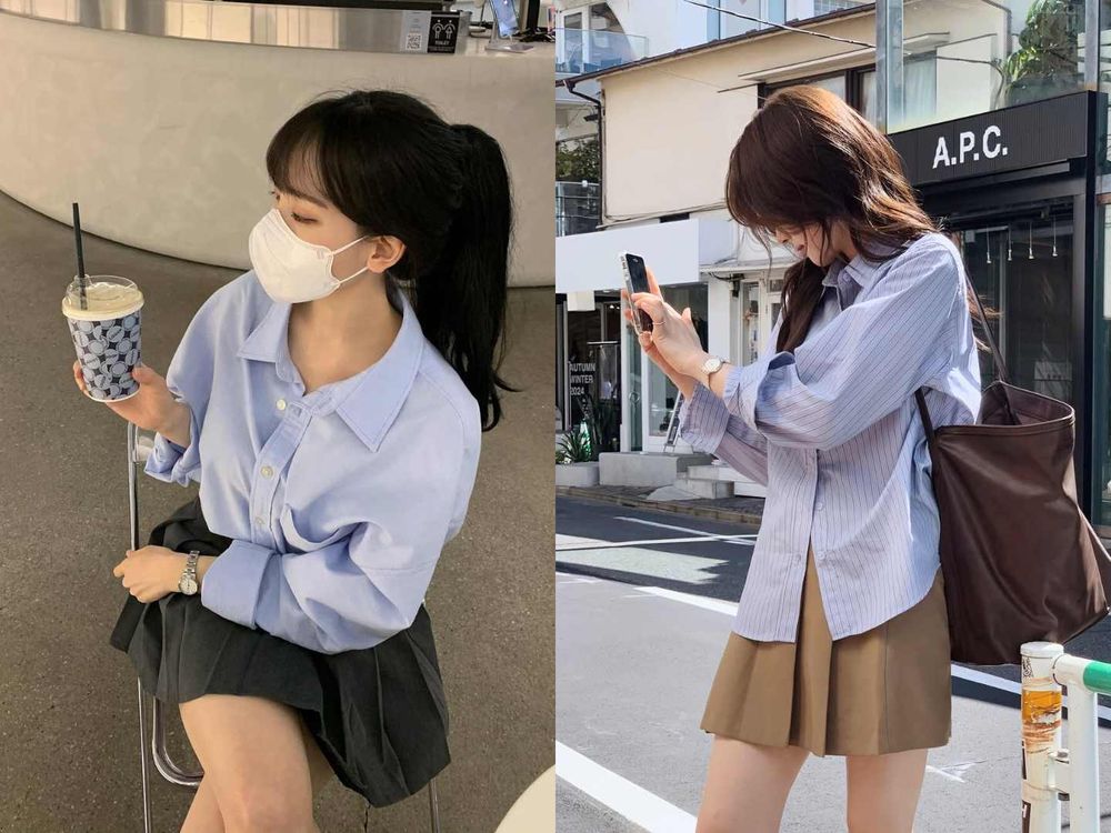 擺脫普感！2025最新七招「春夏襯衫穿搭」技巧！路上韓國女生都搭傘裙、領帶？！-15