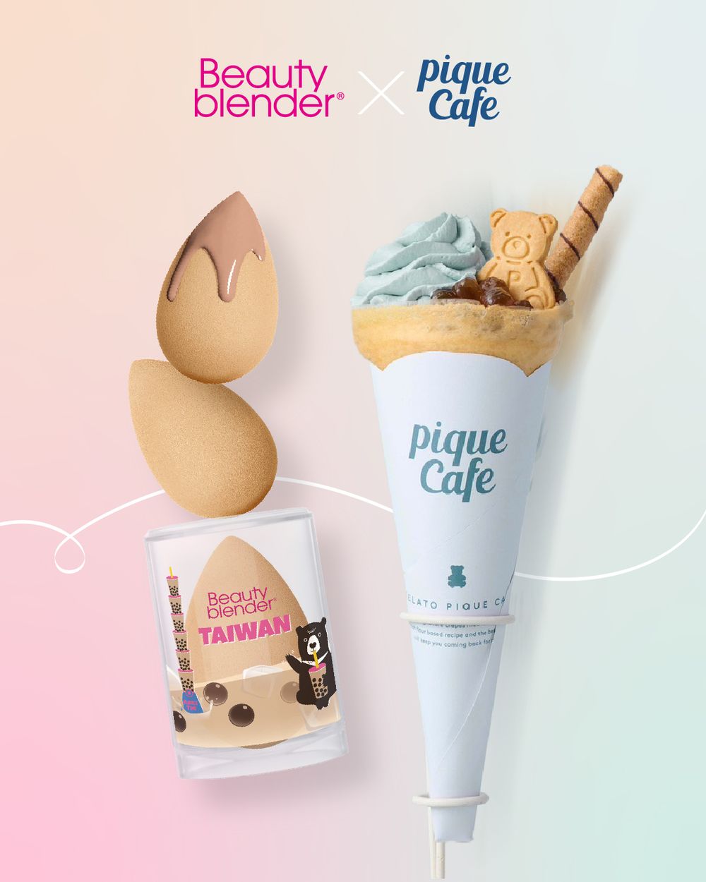 全球獨家台灣限定！「珍奶美妝蛋」攜手Gelato Pique Café夢幻連動，推出珍珠小熊可麗餅＋美妝蛋組合！-3