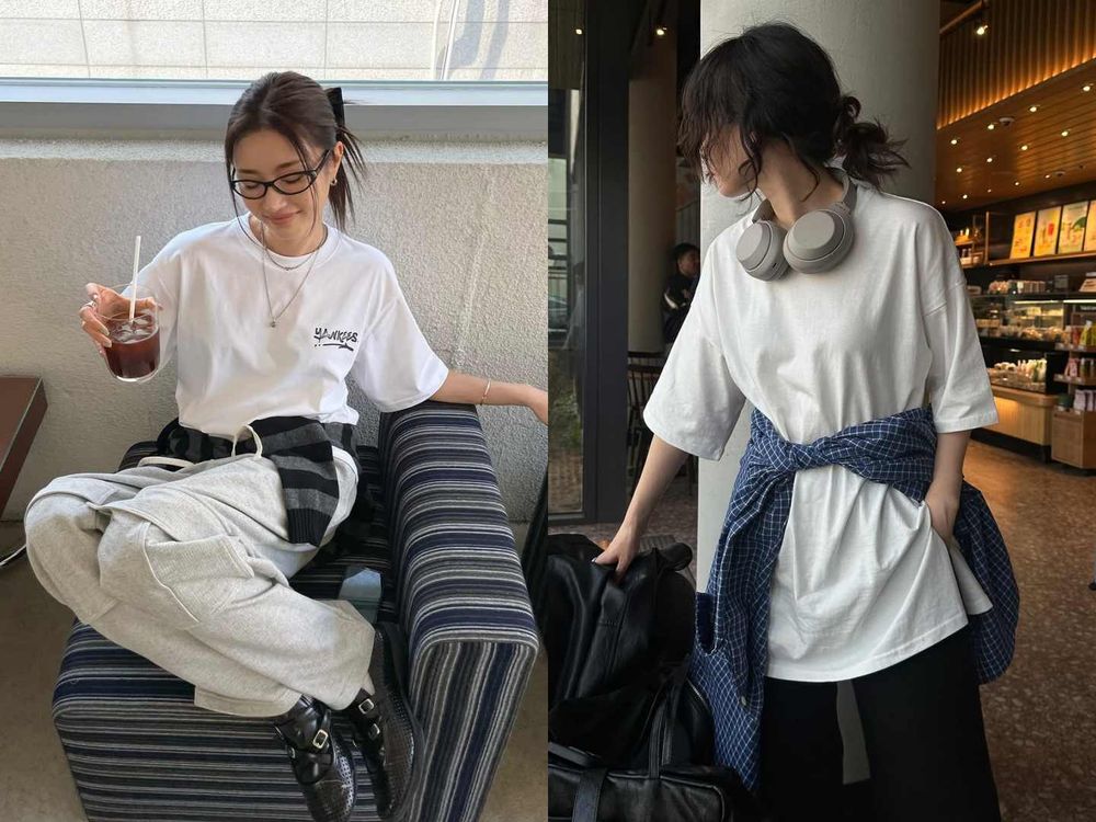 韓女都這樣穿！2025七大「春夏T恤穿搭」方法！外套綁腰間、選對版型一秒擺脫俗氣感！-12