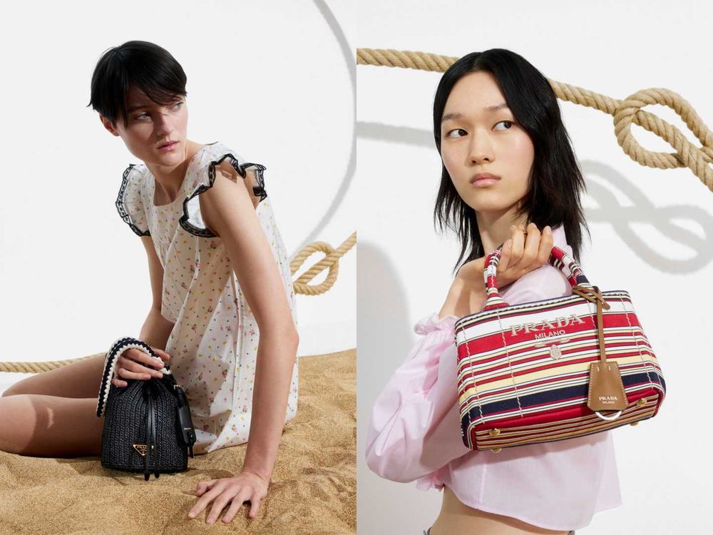 PRADA 2025夏天新包登場！「條紋水桶包、托特包」好清爽！海邊美照就缺這咖！-2