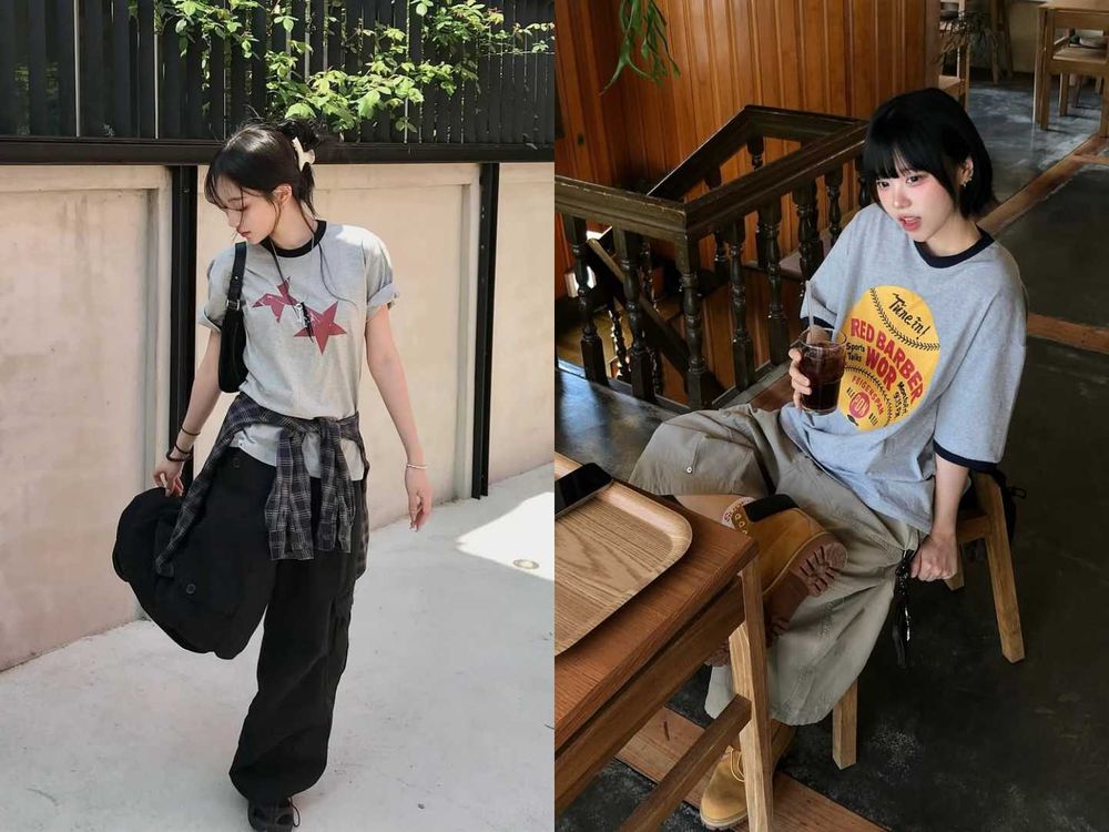 白T退位！今夏最夯「滾邊T恤」穿搭法則！印花款一穿年輕好幾歲、韓妞最愛搭配工裝褲！-2