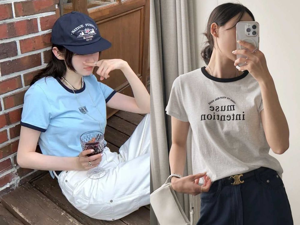 白T退位！今夏最夯「滾邊T恤」穿搭法則！印花款一穿年輕好幾歲、韓妞最愛搭配工裝褲！-5