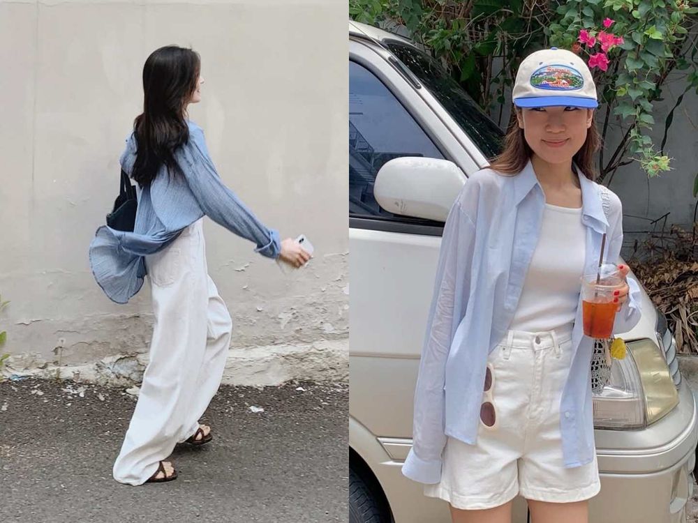 韓妞不藏私！2025春夏必學「藍色襯衫」六大穿搭指南！搭配白色＋牛仔褲...清爽最高級！-8