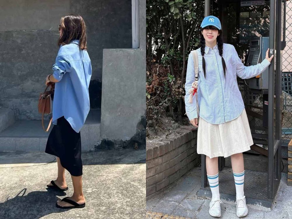 韓妞不藏私！2025春夏必學「藍色襯衫」六大穿搭指南！搭配白色＋牛仔褲...清爽最高級！-11