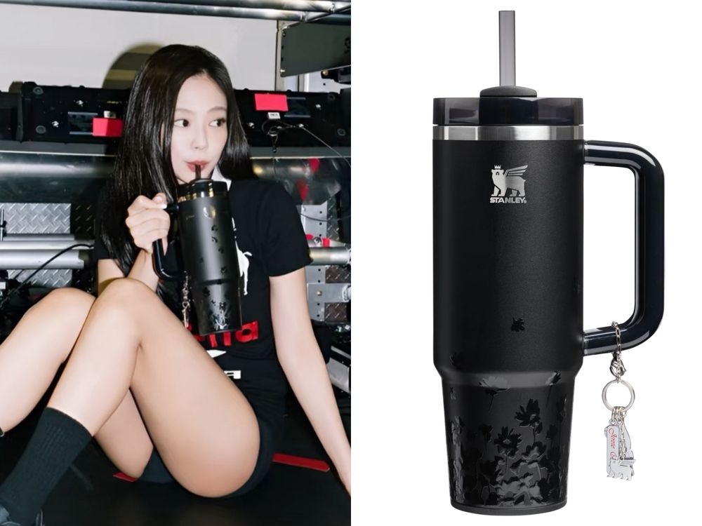 Jennie跟STANLEY水杯聯名了！黑色浮雕花朵設計+卡皮巴拉妮吊飾超可愛、價格開賣日期一次看！-8
