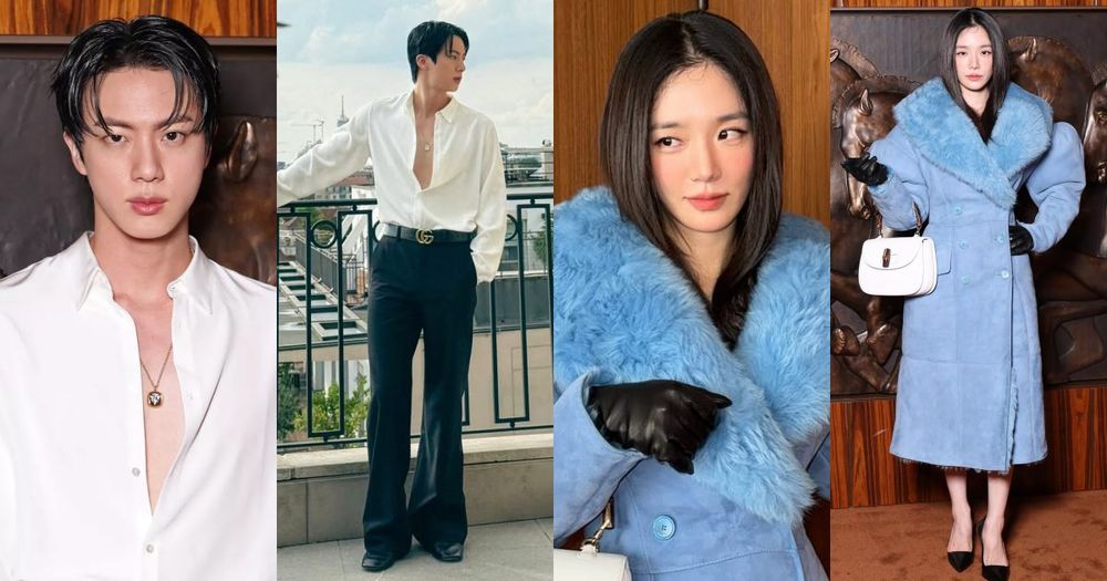 GUCCI秀場霸總來了！金碩珍Jin「深V白襯衫」辣到爆，害羞到悄悄扣衣反差超可愛！-1