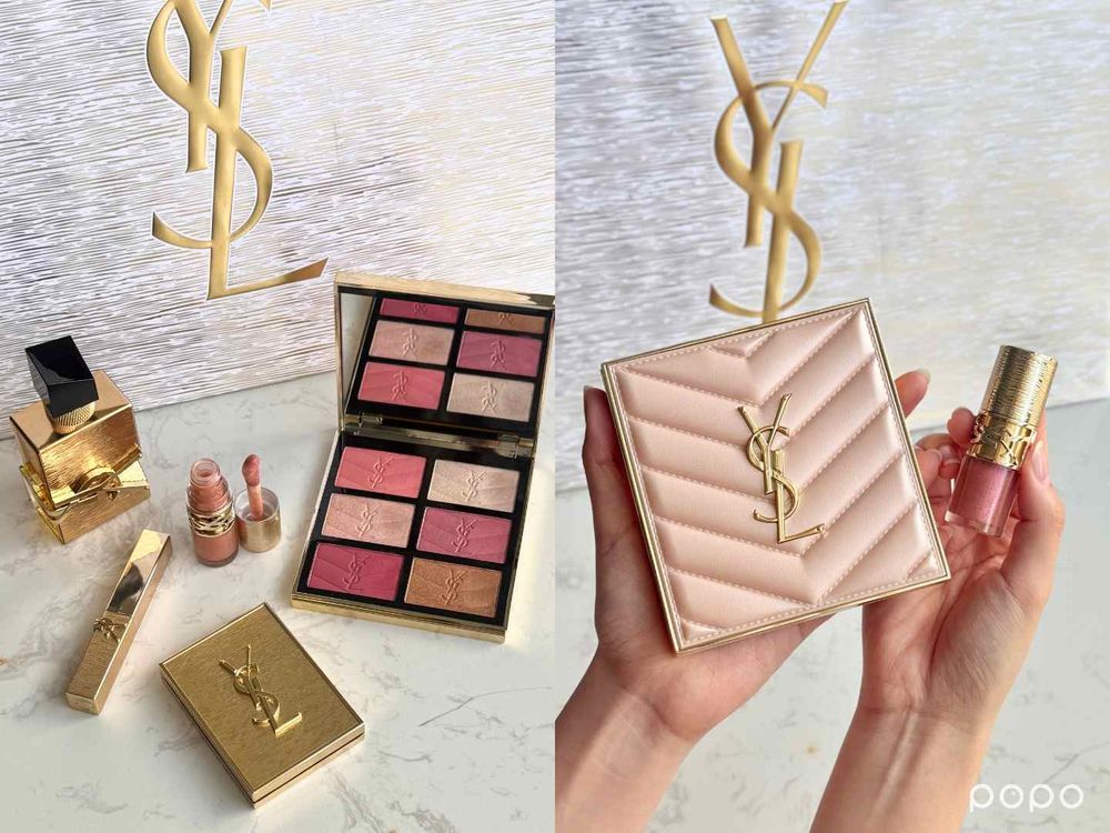 2025最想收藏聖誕彩妝！YSL限量奢金流星系列「嫩唇凍、四色眼影、情挑誘光」換上華麗流金外殼，粉皮革頰彩盤首次登場！-12