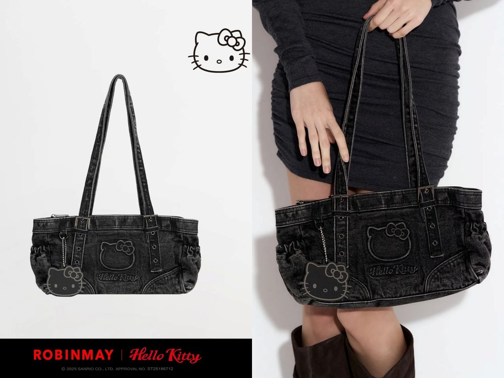 脆上爆紅！Robinmay推出碳黑版Hello Kitty聯名！水洗牛仔包、百元凱蒂貓吊飾賣到缺貨！-9