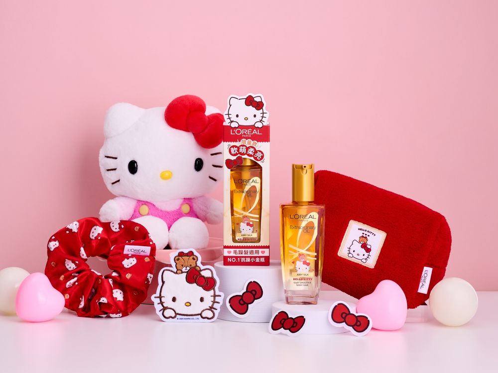 HELLO KITTY狂粉錢包請預備！巴黎萊雅髮油史上最萌「抗躁小金瓶」聯名降臨，滿額贈凱蒂貓髮圈、髮夾！-2
