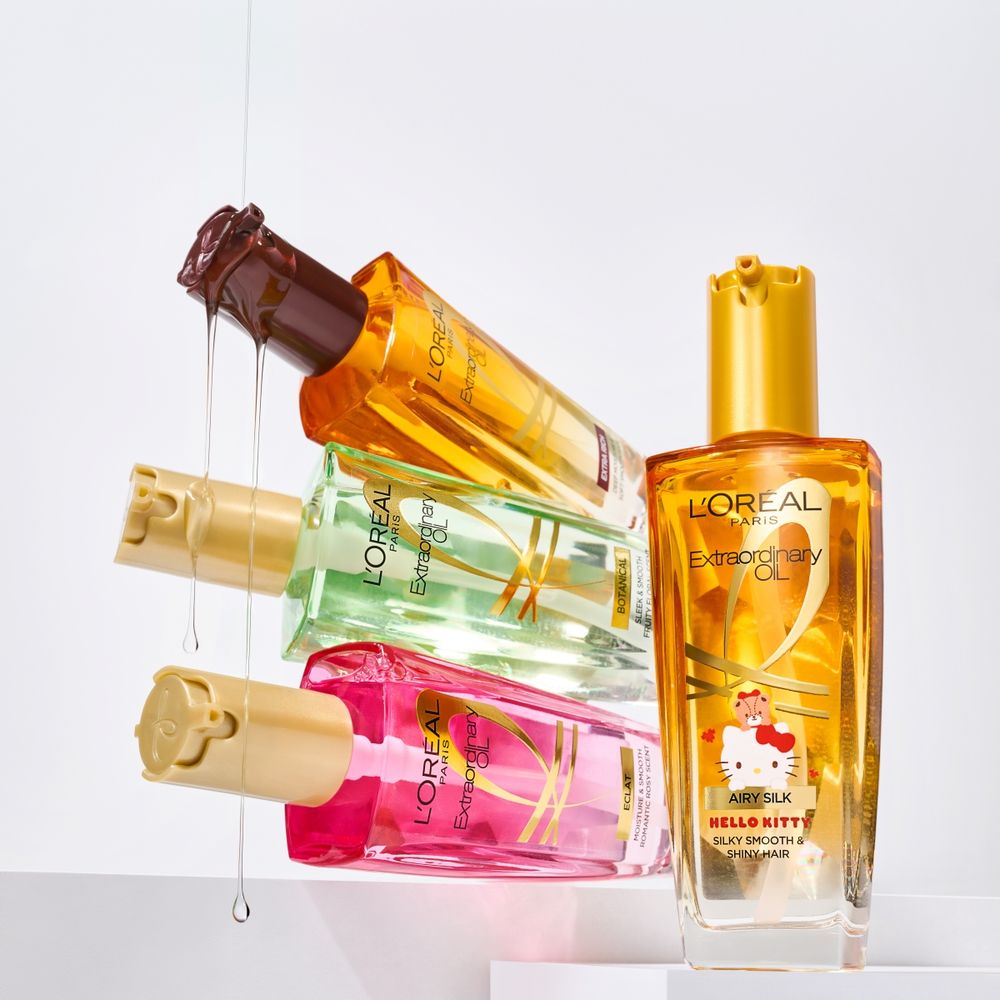 HELLO KITTY狂粉錢包請預備！巴黎萊雅髮油史上最萌「抗躁小金瓶」聯名降臨，滿額贈凱蒂貓髮圈、髮夾！-1