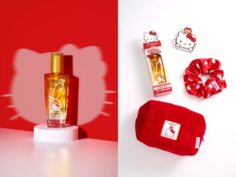 HELLO KITTY狂粉錢包請預備！巴黎萊雅髮油史上最萌「抗躁小金瓶」聯名降臨，滿額贈凱蒂貓髮圈、髮夾！-4