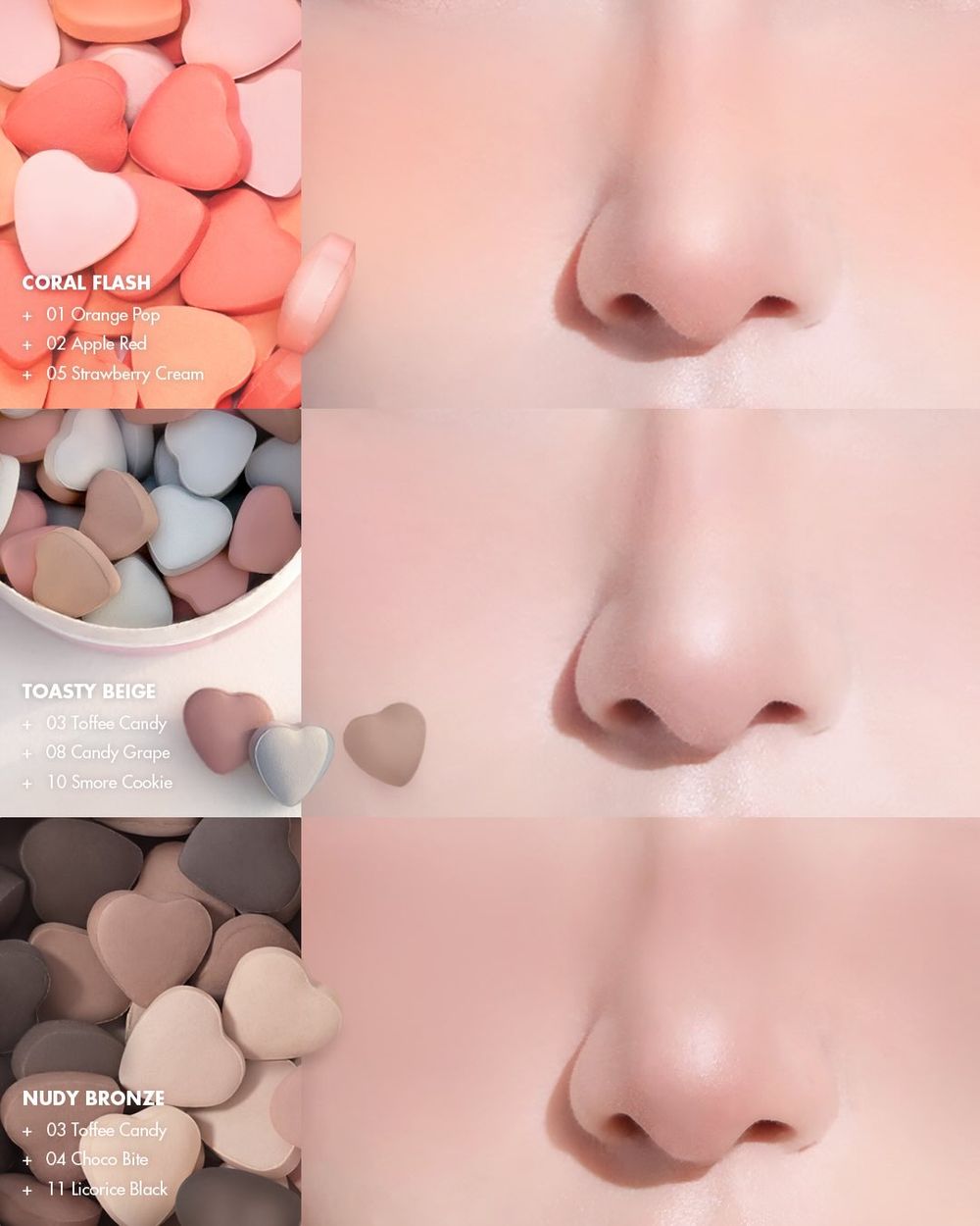 韓網狂洗版rom&nd「愛心糖果腮紅」！立體心型腮紅＋15款配色自由DIY命定頰彩，韓國聖水洞快閃店限定販售！-3