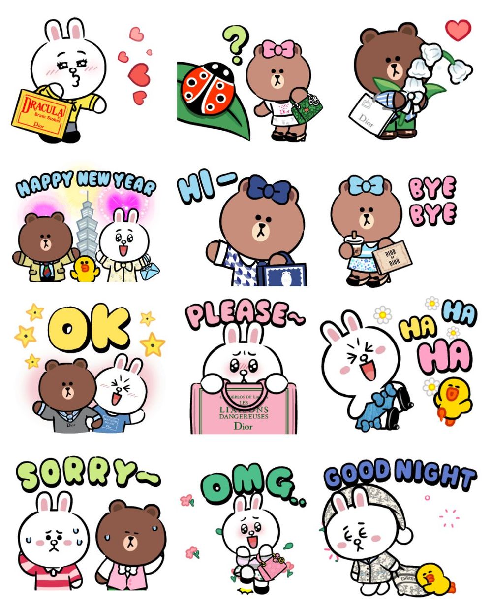 Dior和LINE FRIENDS合作推出免費貼圖！共16款動動貼圖「兔兔、熊大」穿上迪奧太可愛了！-5