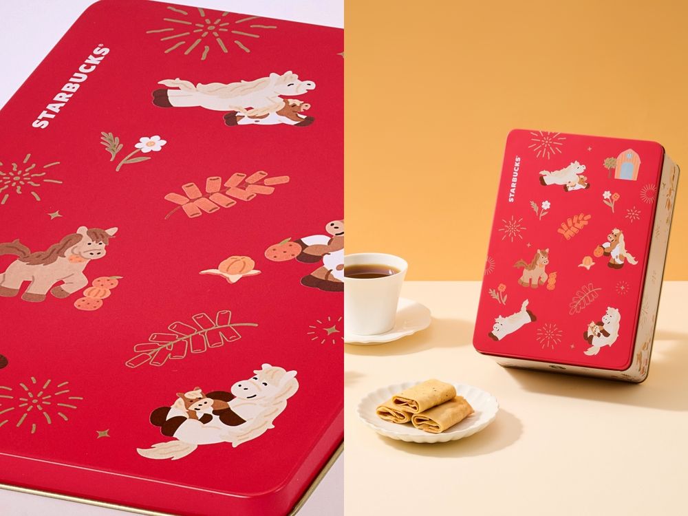 星巴克2026新年禮盒都好燒！「達摩熊熊+花生可可杏仁捲、小馬鐵盒咖啡捲心酥」可愛到捨不得送人！-11