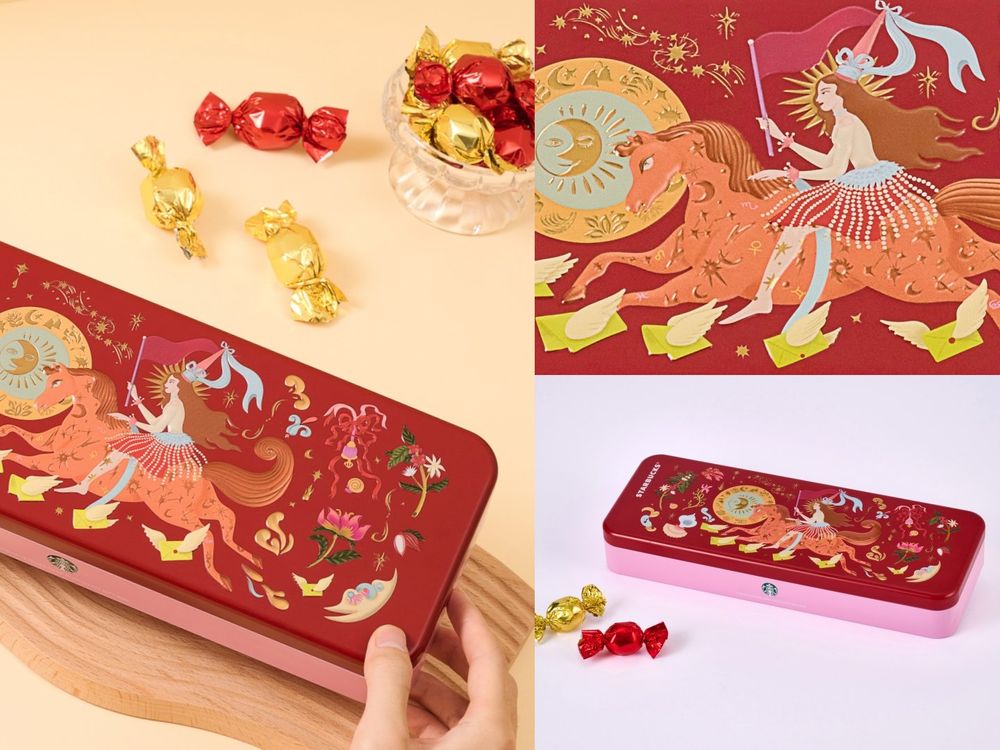 星巴克2026新年禮盒都好燒！「達摩熊熊+花生可可杏仁捲、小馬鐵盒咖啡捲心酥」可愛到捨不得送人！-7