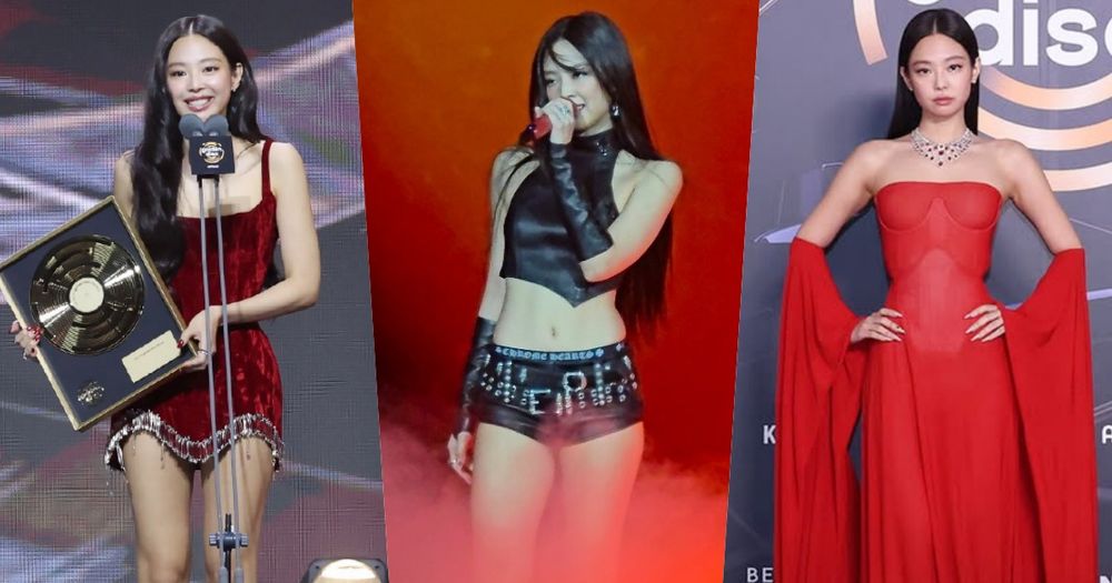 駕馭紅色之神！Jennie大巨蛋3套「金唱片戰袍」回顧！紅色高訂禮服碾壓全場！-1