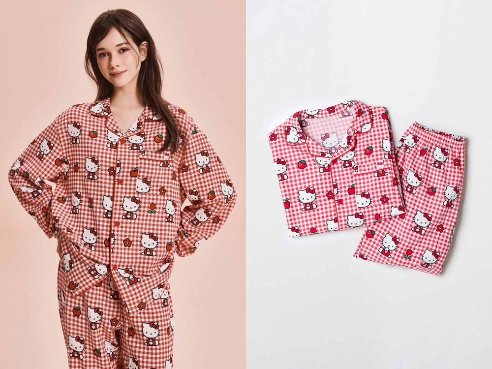 韓國民品牌SPAO聯名Hello Kitty！豹紋Kitty睡褲、小格紋睡衣...可愛到想立刻訂機票衝去買！-4