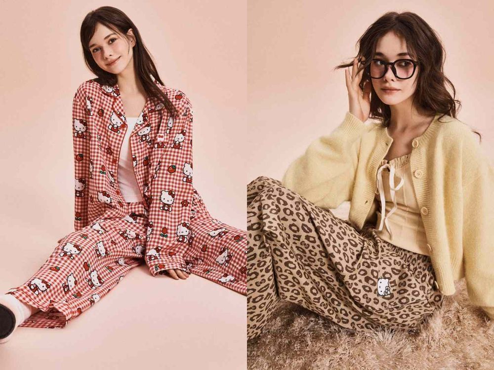 韓國民品牌SPAO聯名Hello Kitty！豹紋Kitty睡褲、小格紋睡衣...可愛到想立刻訂機票衝去買！-8