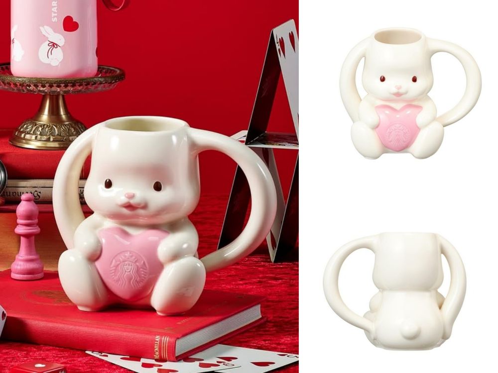 韓國星巴克2026情人節限定周邊太可愛！「頭巾兔兔鑰匙圈、愛心小白兔馬克杯」韓妞都狂搶！-2