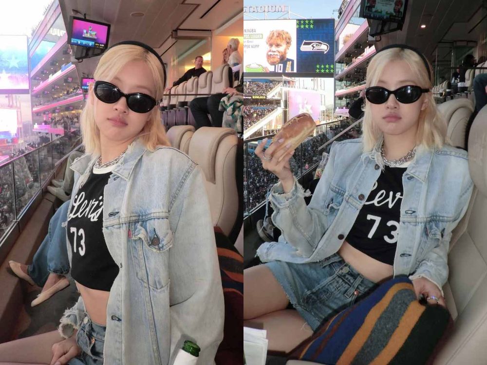 美到球迷分心！Rosé驚喜現身超級盃「丹寧外套＋迷你裙」辣翻、Levi’s真的找對人了！-5