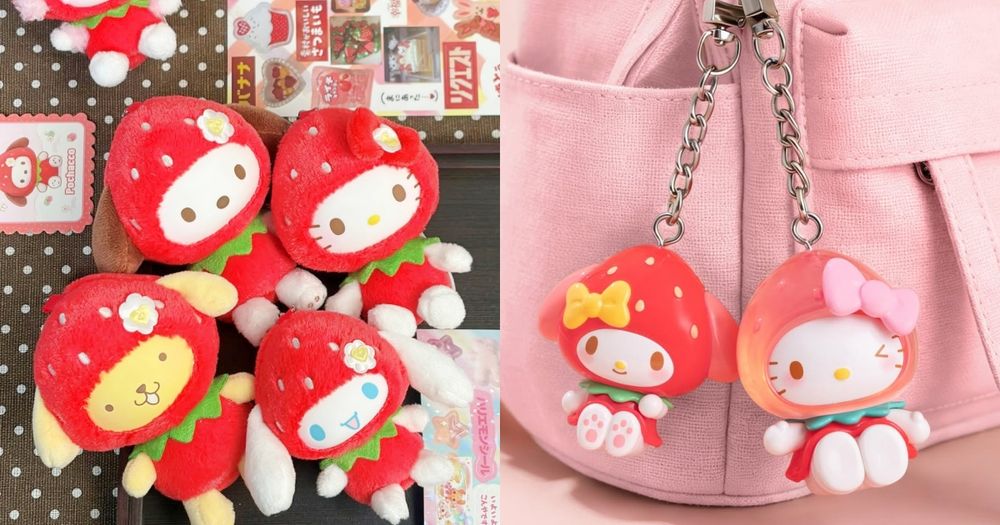 2026草莓季限定三麗鷗太可愛！超呆萌「草莓布丁狗絨毛吊飾、草莓Hello Kitty鑰匙圈」草莓控必買！-1