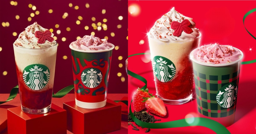 日本星巴克2025聖誕節限定飲品來了！「草莓綜合茶星冰樂」蝴蝶結餅乾裝飾太夢幻、還有薑餅拿鐵要喝！-1