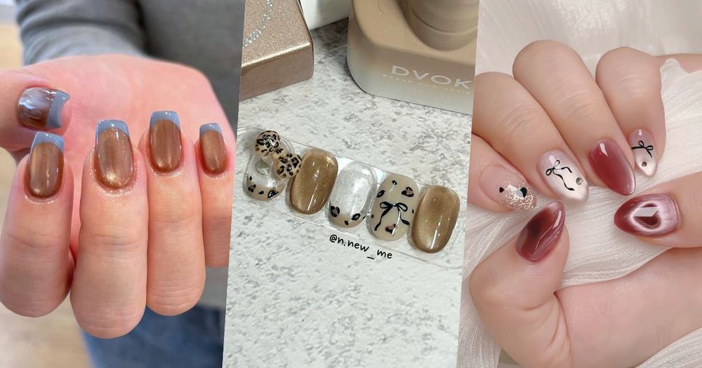 玻璃珠美甲正夯！秋冬「貓眼美甲」圖鑑，玻璃珠貓眼、愛心貓眼、亮片法式...，今年最流行摩卡棕＋霧霾藍！-1