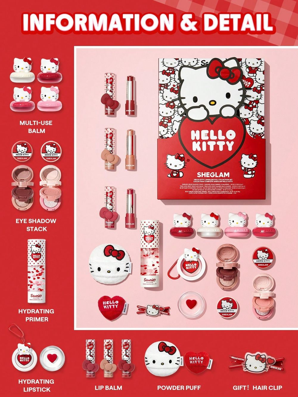 Hello Kitty風暴席捲美妝圈！SHEGLAM第二波凱蒂貓聯名全品項開箱，蝴蝶結夾心唇膏、無嘴貓粉撲、少女心噴發！-18