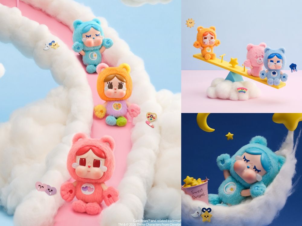 泡泡瑪特CRYBABY跟Care Bears聯名啦！超可愛「牢騷小熊變裝吊飾、大頭陽光熊收納包」全都想要！-10