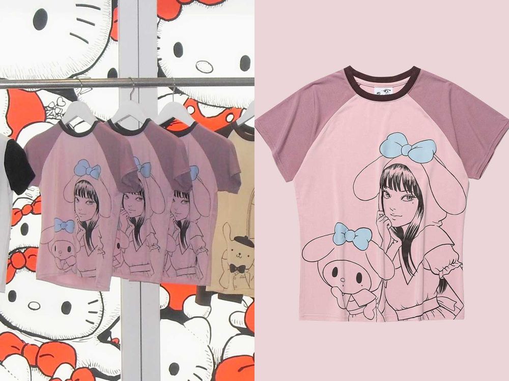 富江和Hello Kitty當朋友了？！韓牌聯手三麗鷗、伊藤潤二「T恤、小物」全曝光！恐怖＋可愛居然超搭！-6