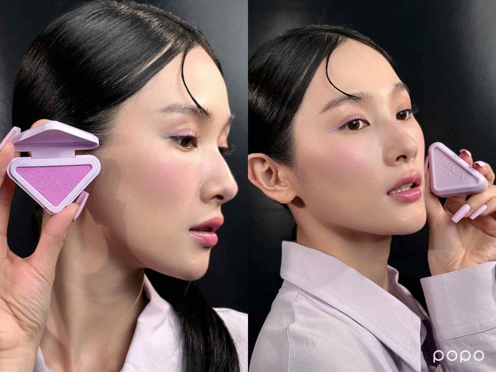 邊佑錫那支紫色唇膏台灣也買得到！PRADA「幻光紫潤唇膏、嫩紫三角形腮紅」顛覆色彩美學，原來黃肌也能這麼適合清新紫粉色！-10