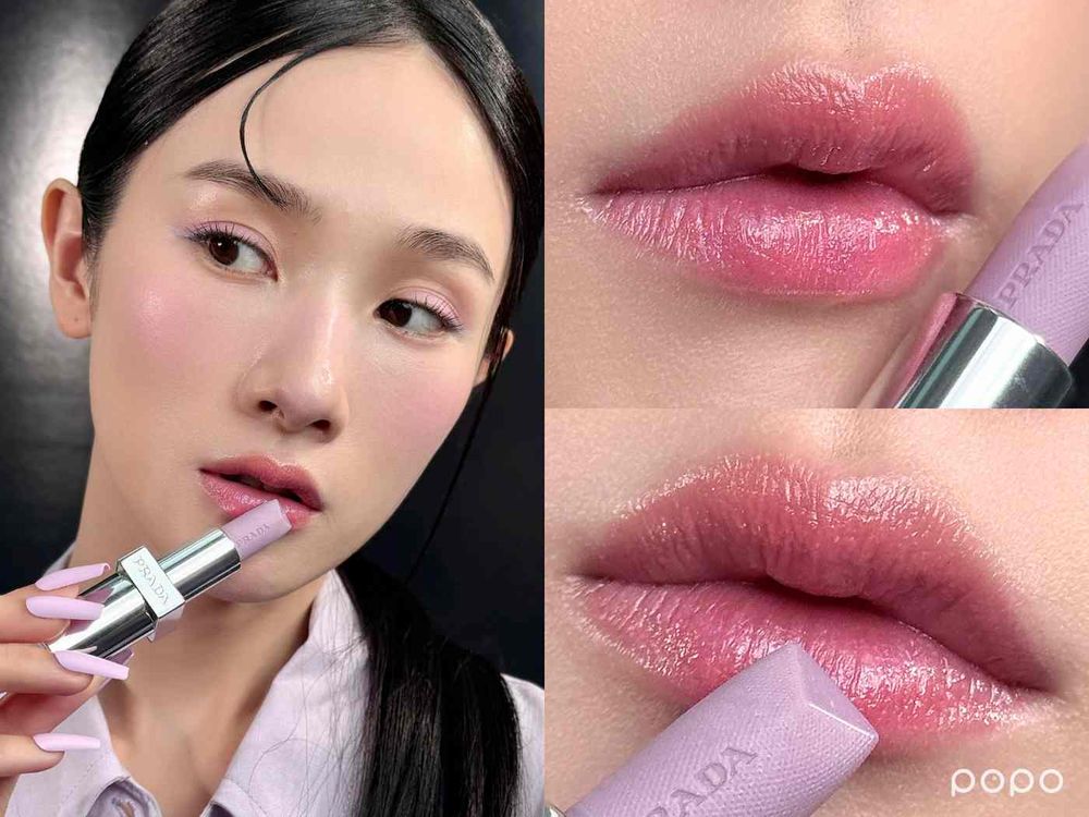 邊佑錫那支紫色唇膏台灣也買得到！PRADA「幻光紫潤唇膏、嫩紫三角形腮紅」顛覆色彩美學，原來黃肌也能這麼適合清新紫粉色！-11